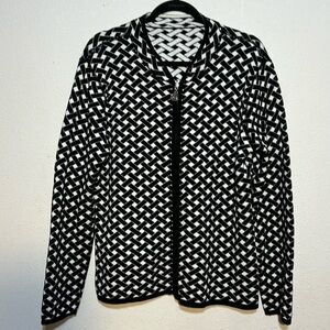 Mia Reis Womens Black White Zip Up Sweater